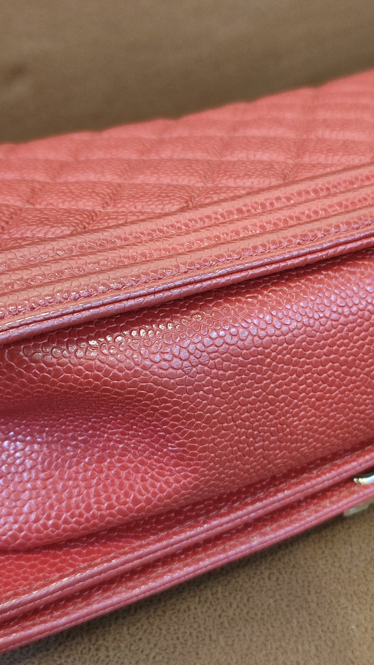 Chanel CC Le Boy Caviar Red Old Medium Series 29