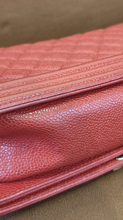 Chanel CC Le Boy Caviar Red Old Medium Series 29