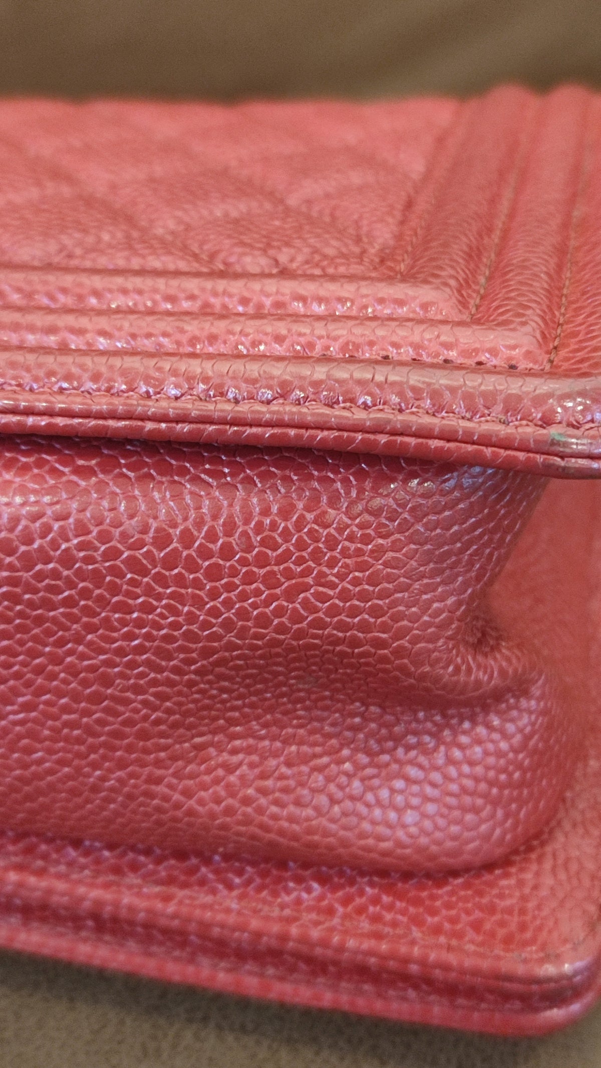 Chanel CC Le Boy Caviar Red Old Medium Series 29