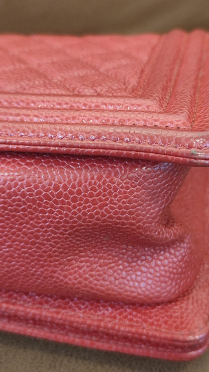 Chanel CC Le Boy Caviar Red Old Medium Series 29