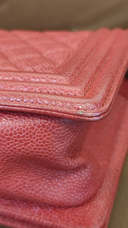 Chanel CC Le Boy Caviar Red Old Medium Series 29