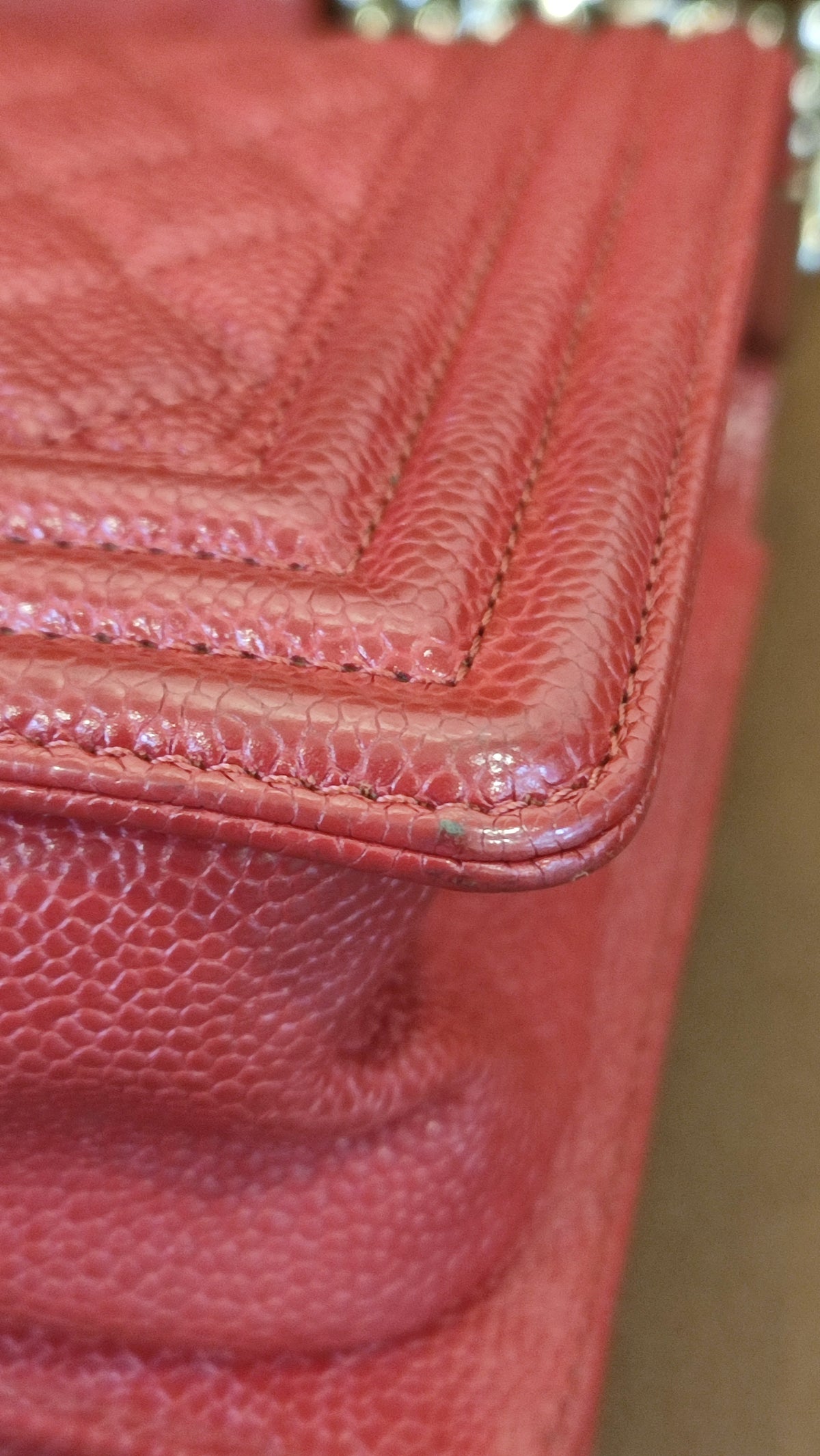 Chanel CC Le Boy Caviar Red Old Medium Series 29
