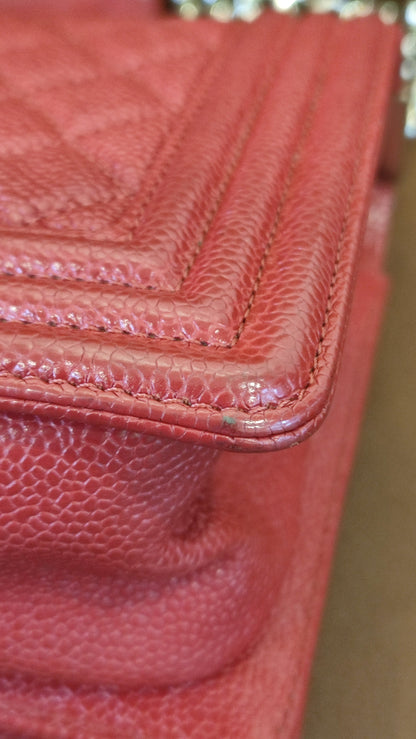 Chanel CC Le Boy Caviar Red Old Medium Series 29