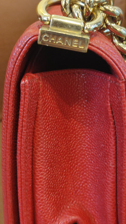 Chanel CC Le Boy Caviar Red Old Medium Series 29