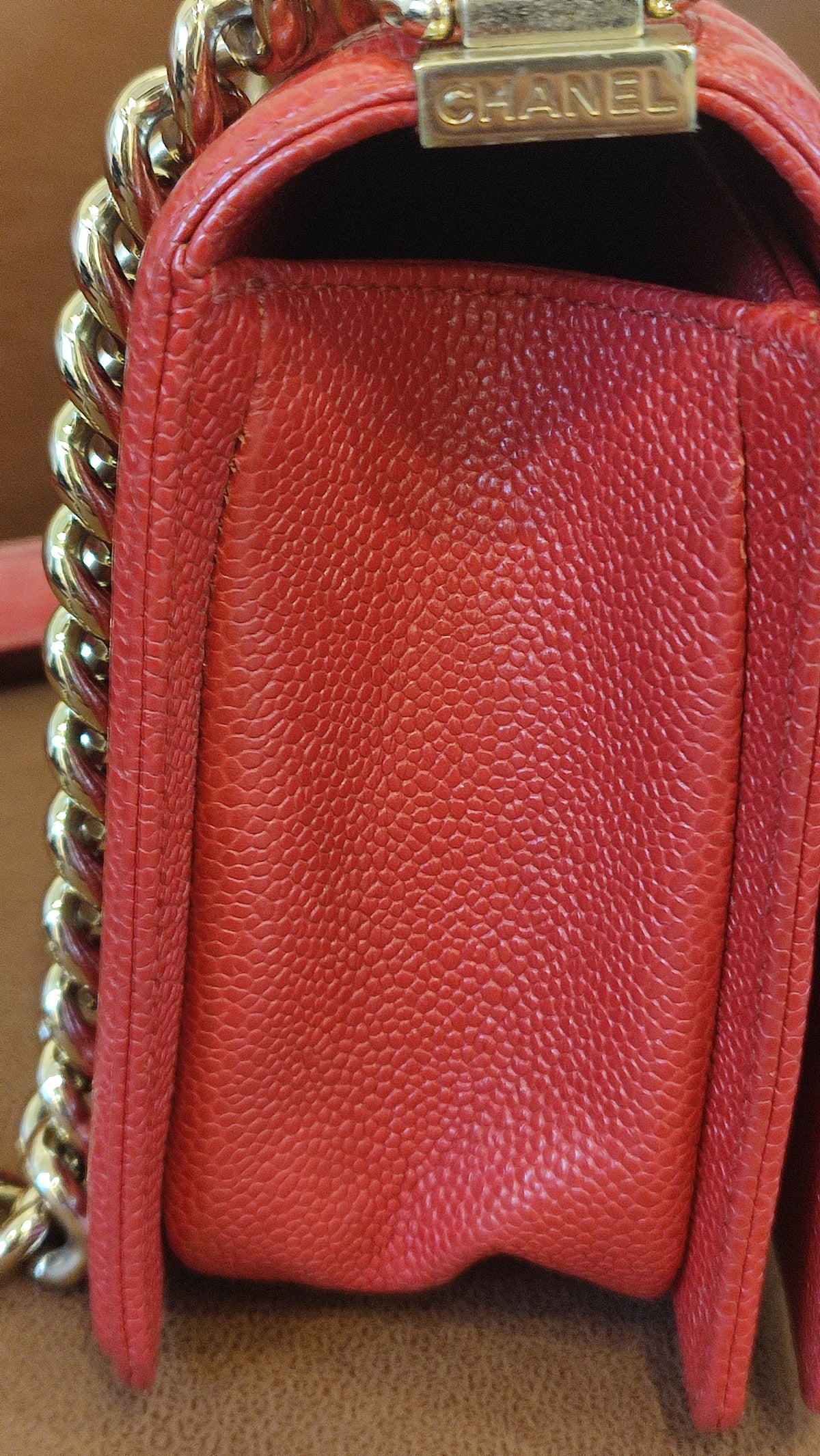 Chanel CC Le Boy Caviar Red Old Medium Series 29