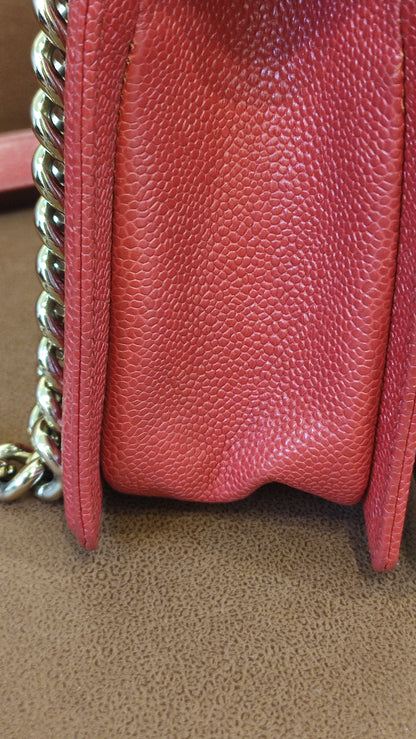 Chanel CC Le Boy Caviar Red Old Medium Series 29