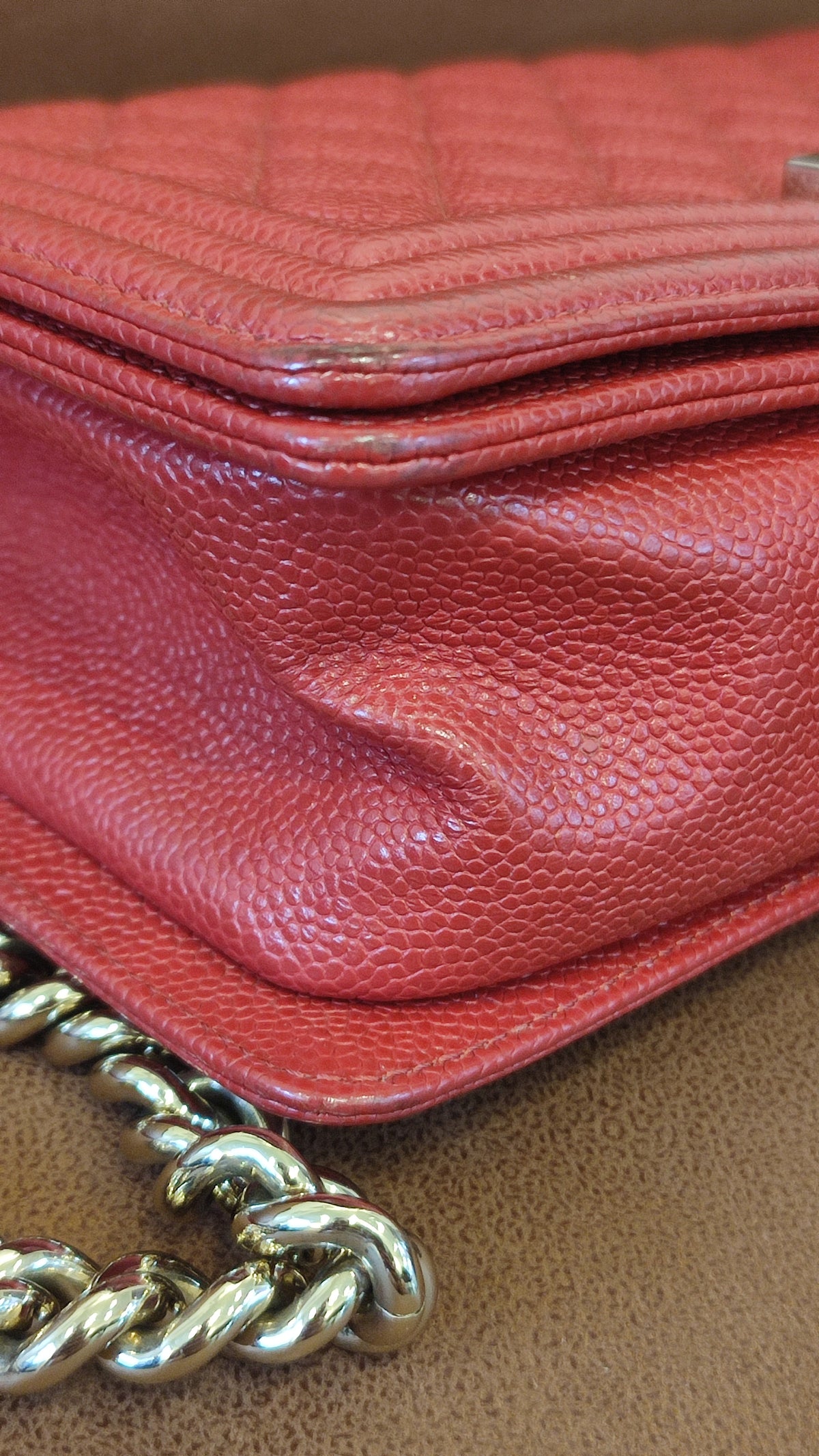 Chanel CC Le Boy Caviar Red Old Medium Series 29