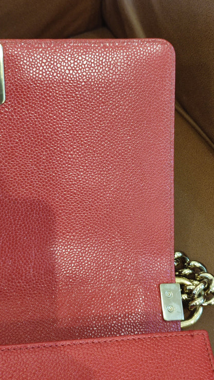 Chanel CC Le Boy Caviar Red Old Medium Series 29