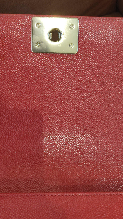 Chanel CC Le Boy Caviar Red Old Medium Series 29