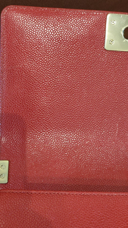 Chanel CC Le Boy Caviar Red Old Medium Series 29
