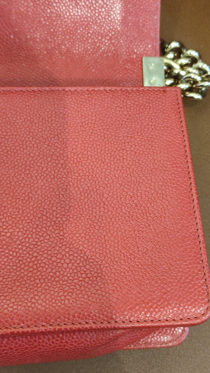 Chanel CC Le Boy Caviar Red Old Medium Series 29