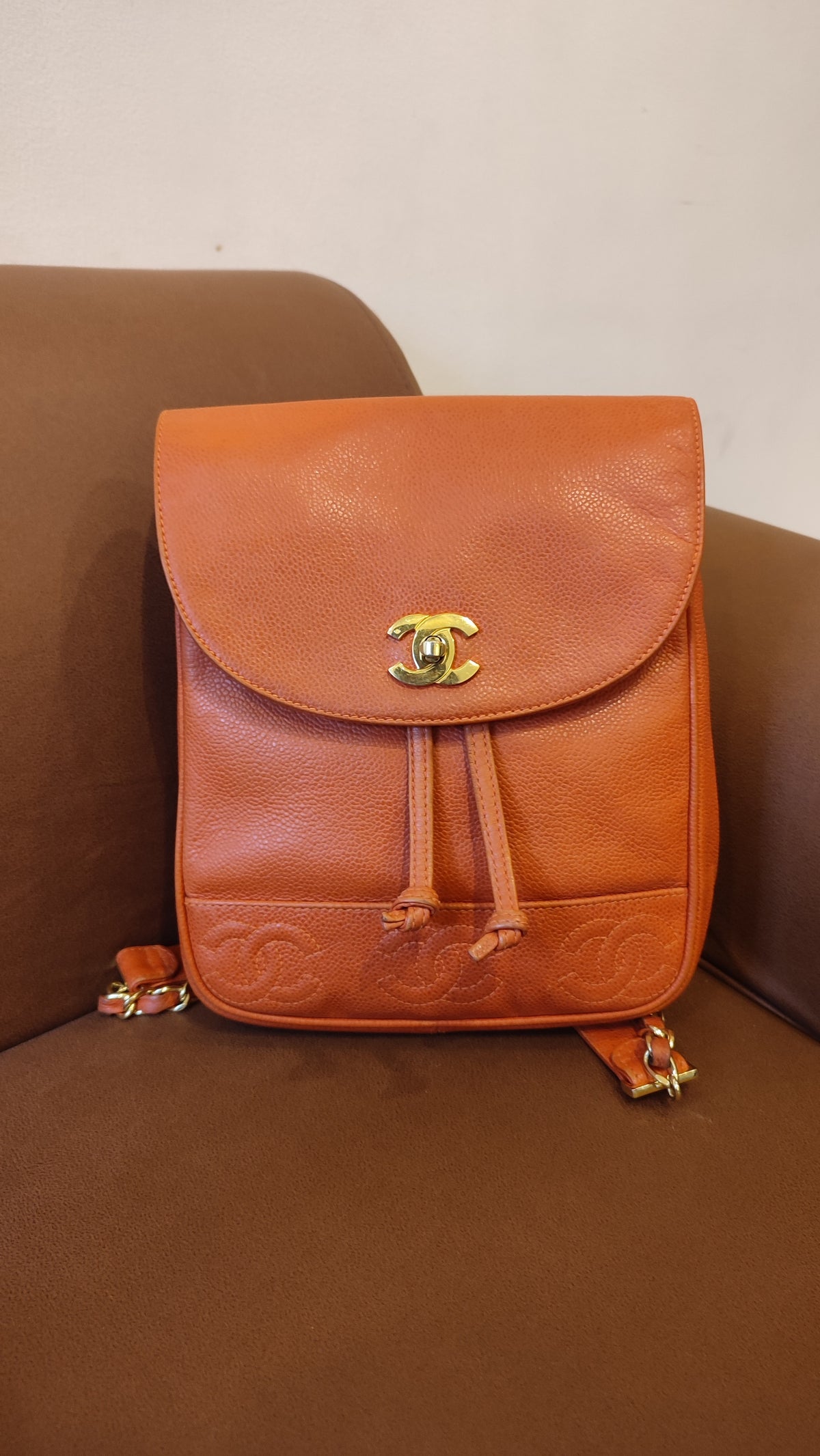 Chanel Vintage CC Backpack Caviar Orange Series 4