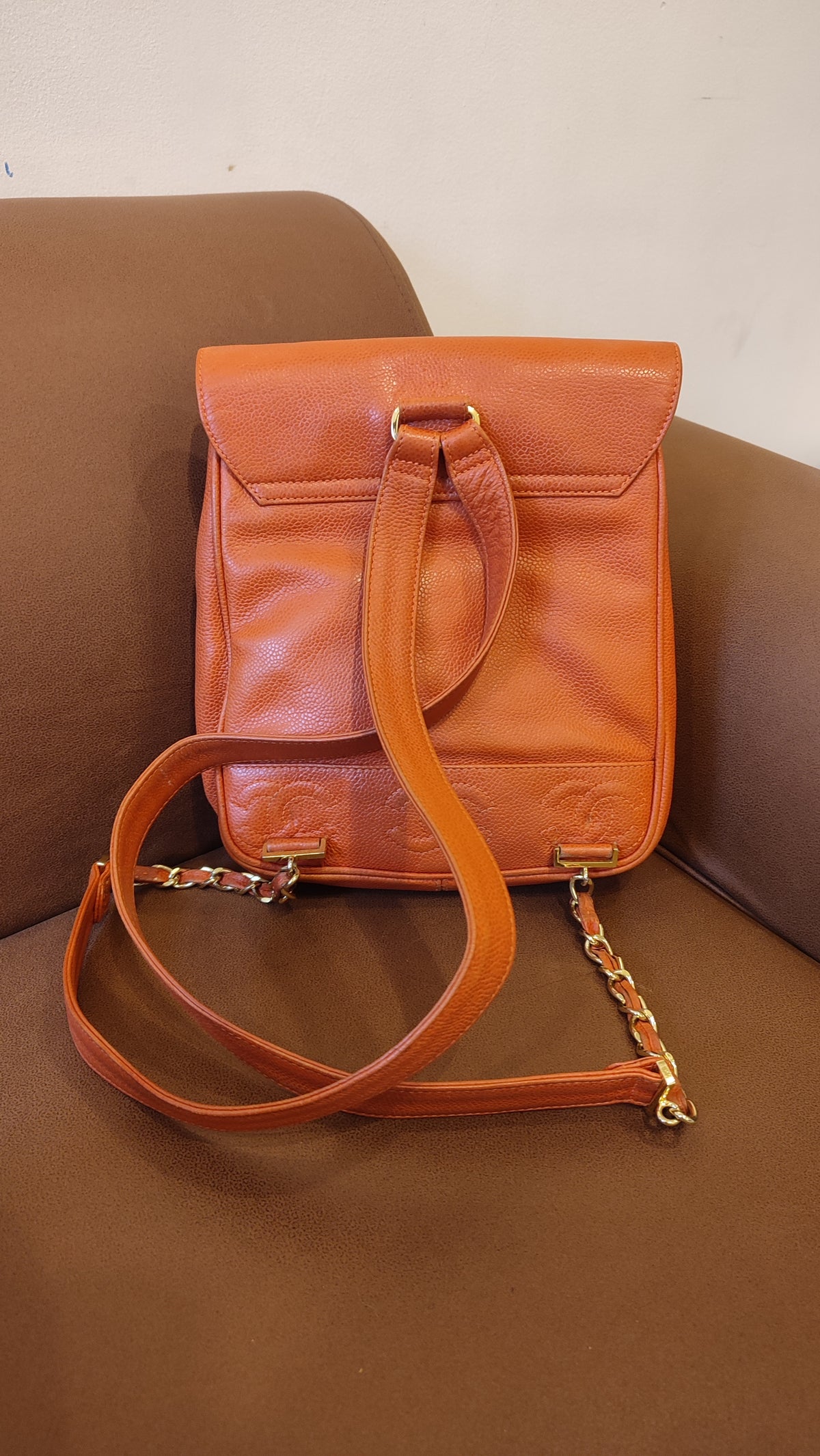 Chanel Vintage CC Backpack Caviar Orange Series 4