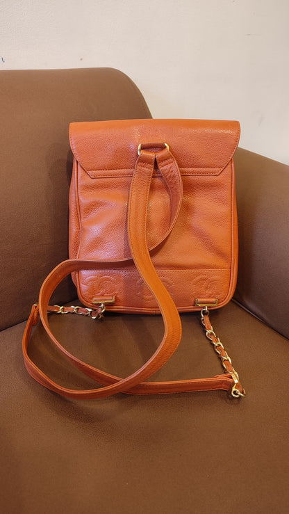 Chanel Vintage CC Backpack Caviar Orange Series 4