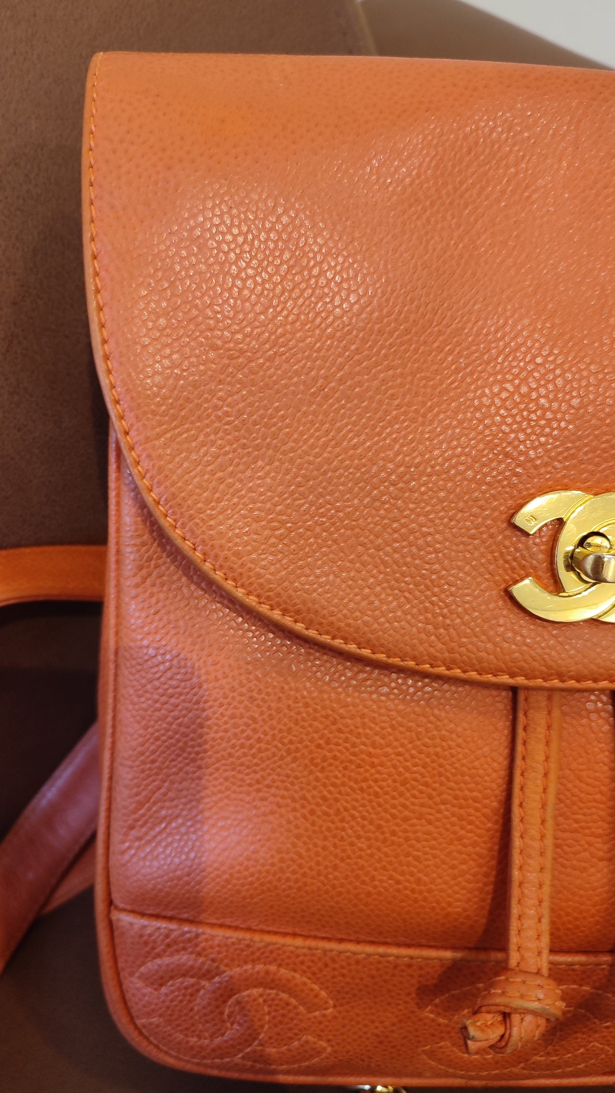 Chanel Vintage CC Backpack Caviar Orange Series 4
