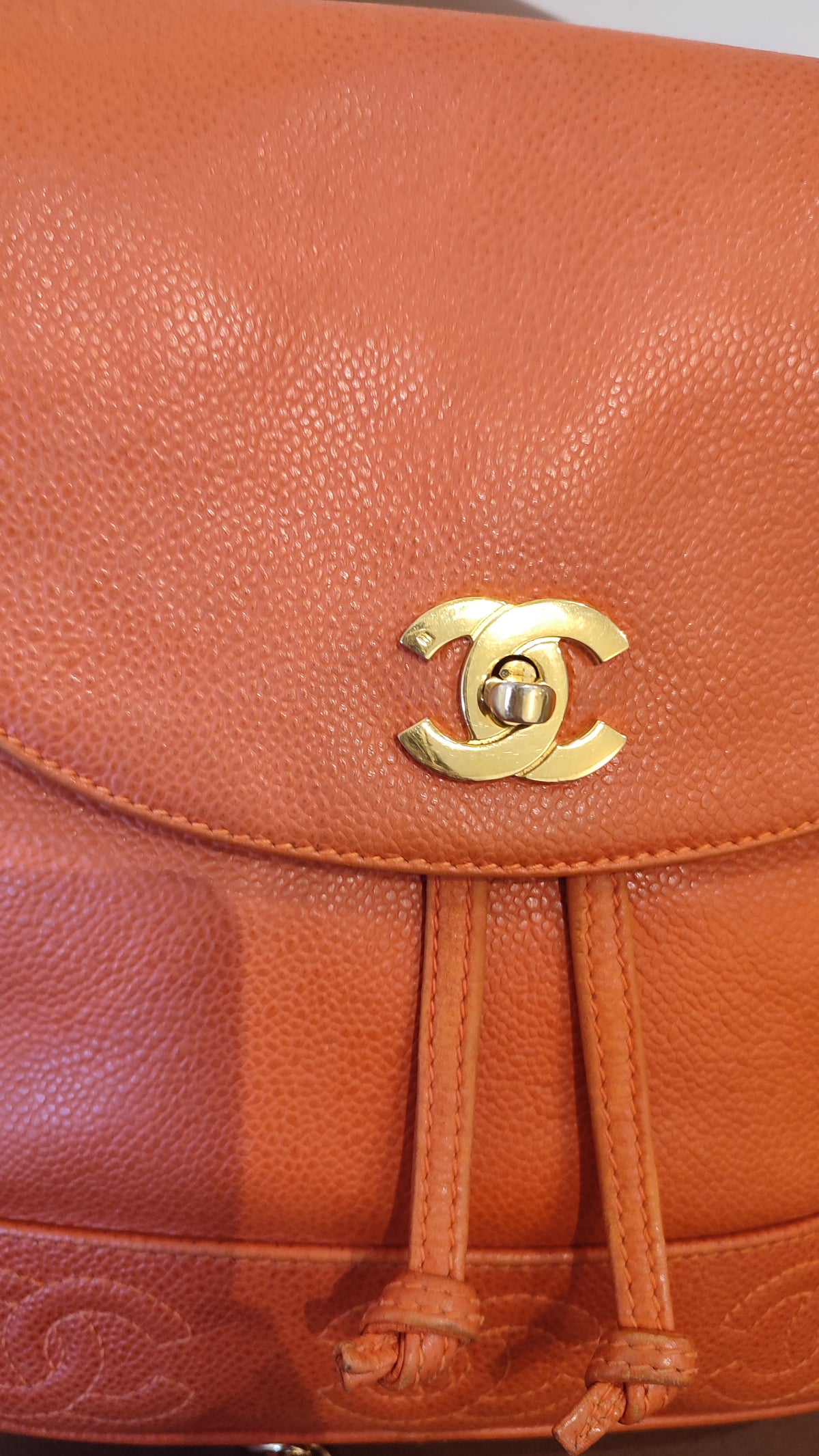 Chanel Vintage CC Backpack Caviar Orange Series 4