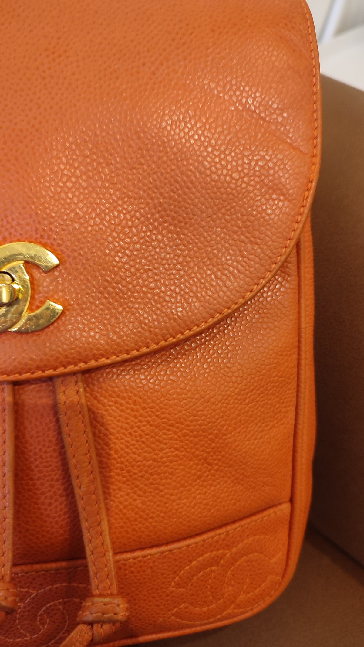 Chanel Vintage CC Backpack Caviar Orange Series 4