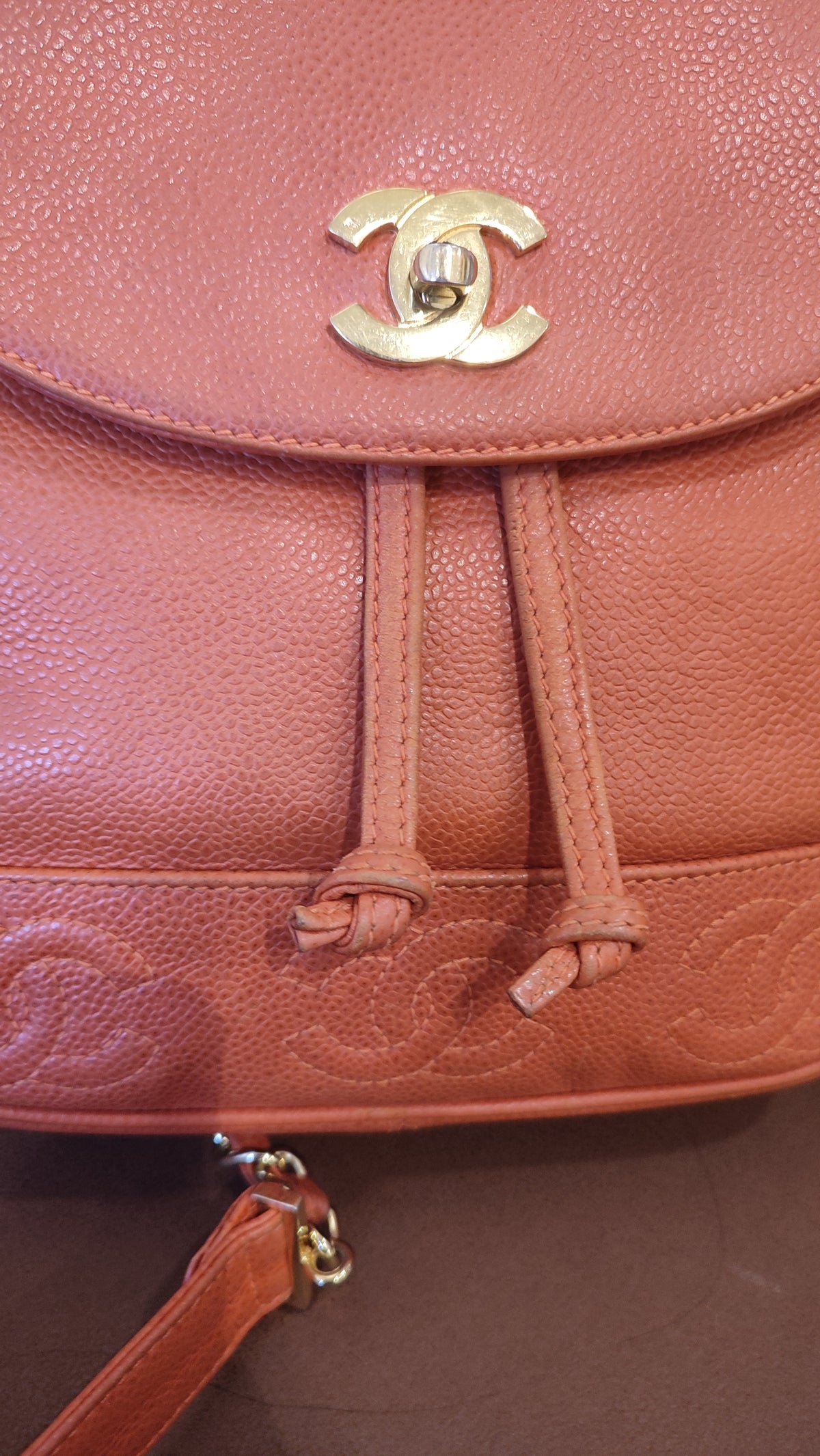 Chanel Vintage CC Backpack Caviar Orange Series 4