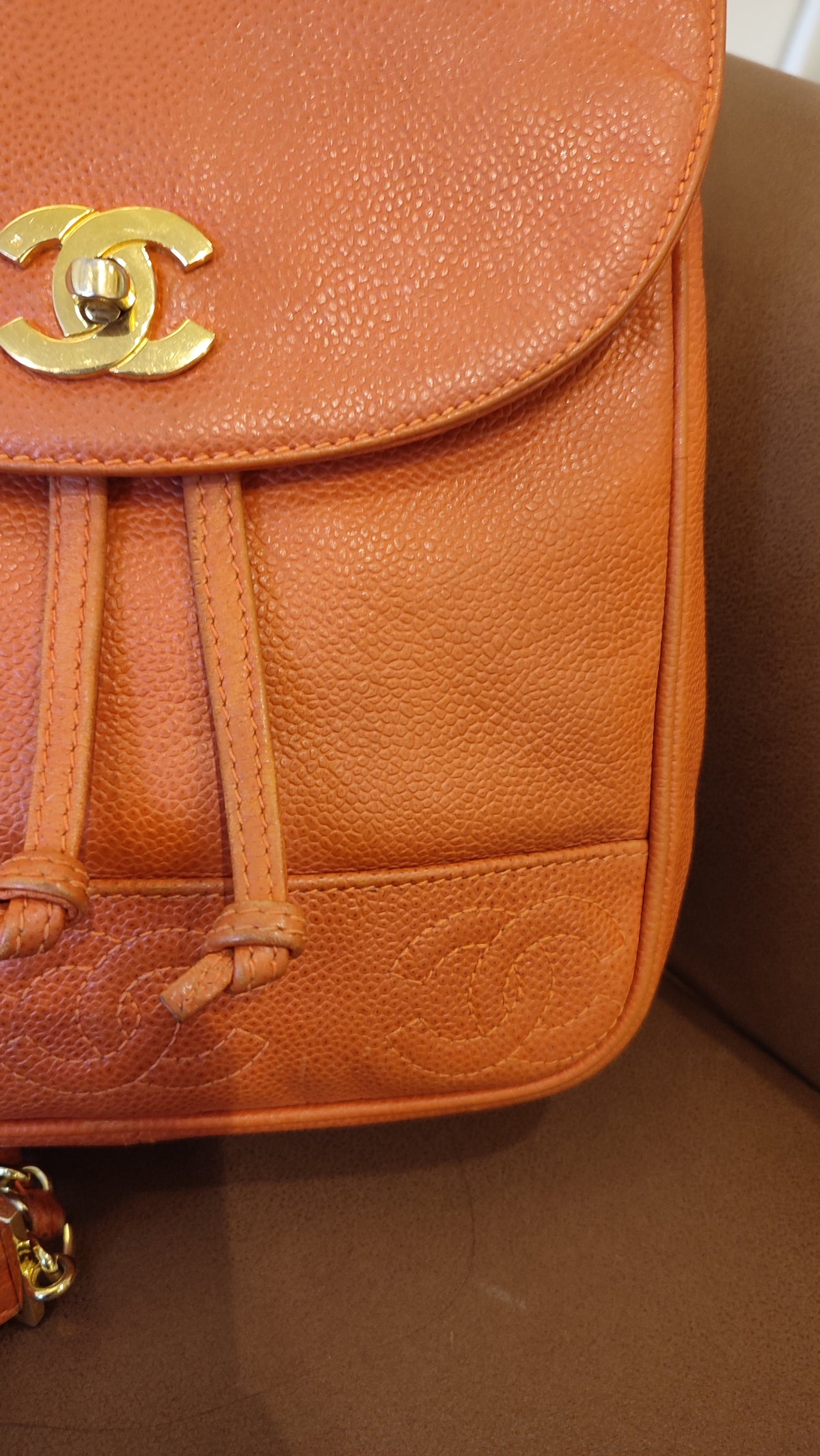 Chanel Vintage CC Backpack Caviar Orange Series 4