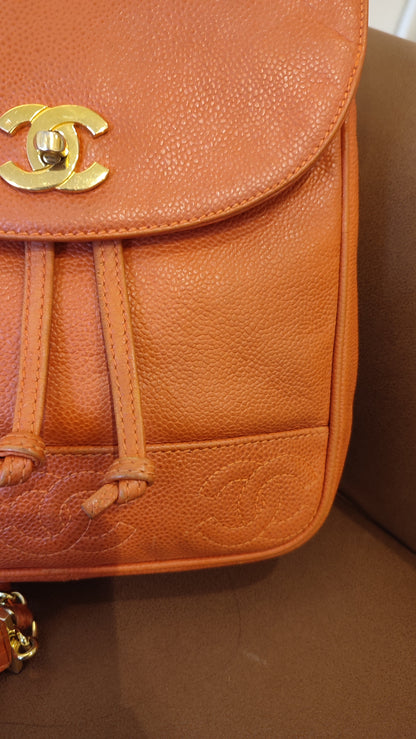 Chanel Vintage CC Backpack Caviar Orange Series 4