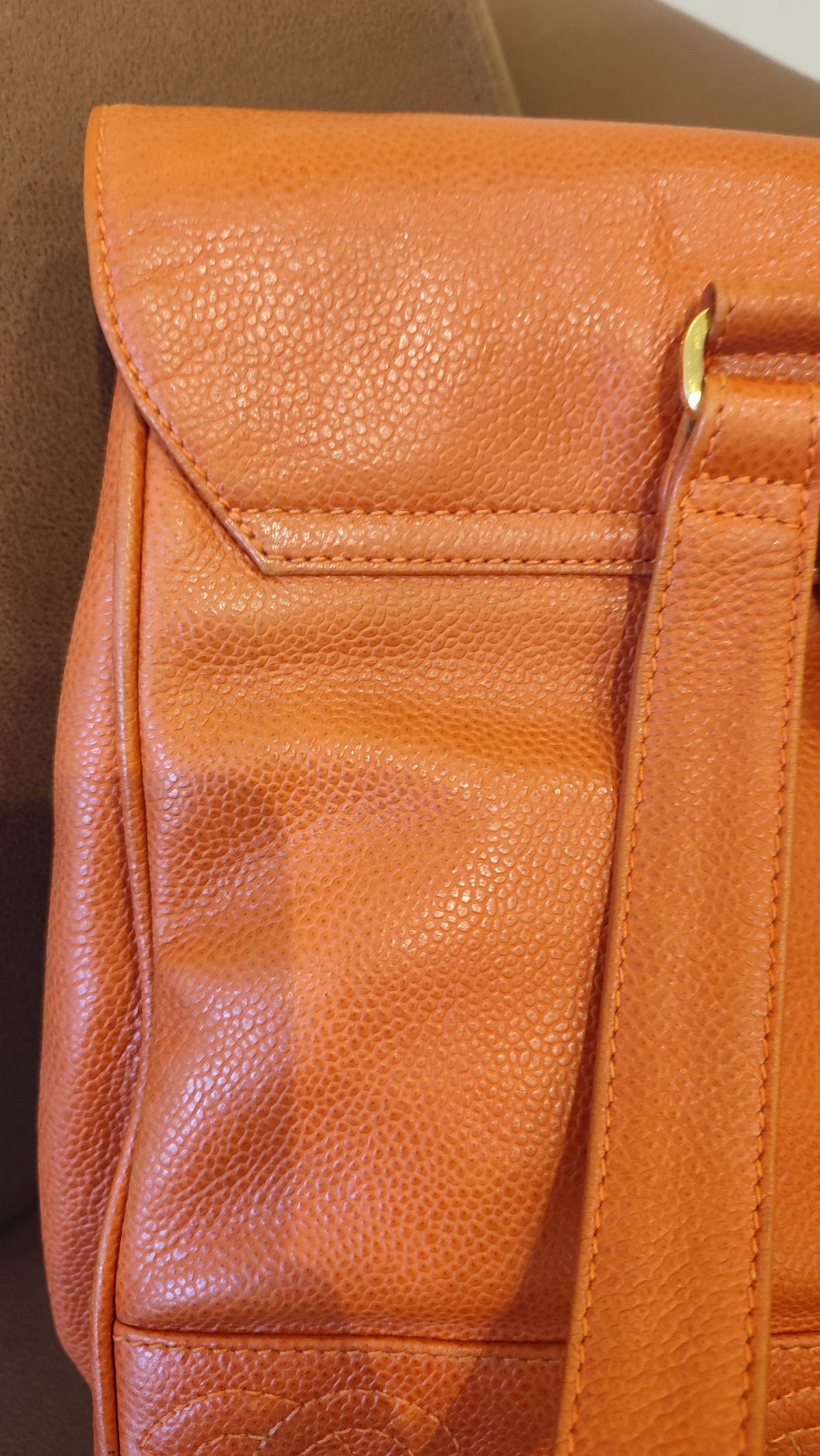 Chanel Vintage CC Backpack Caviar Orange Series 4