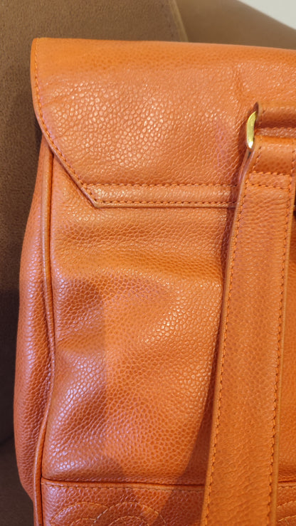 Chanel Vintage CC Backpack Caviar Orange Series 4