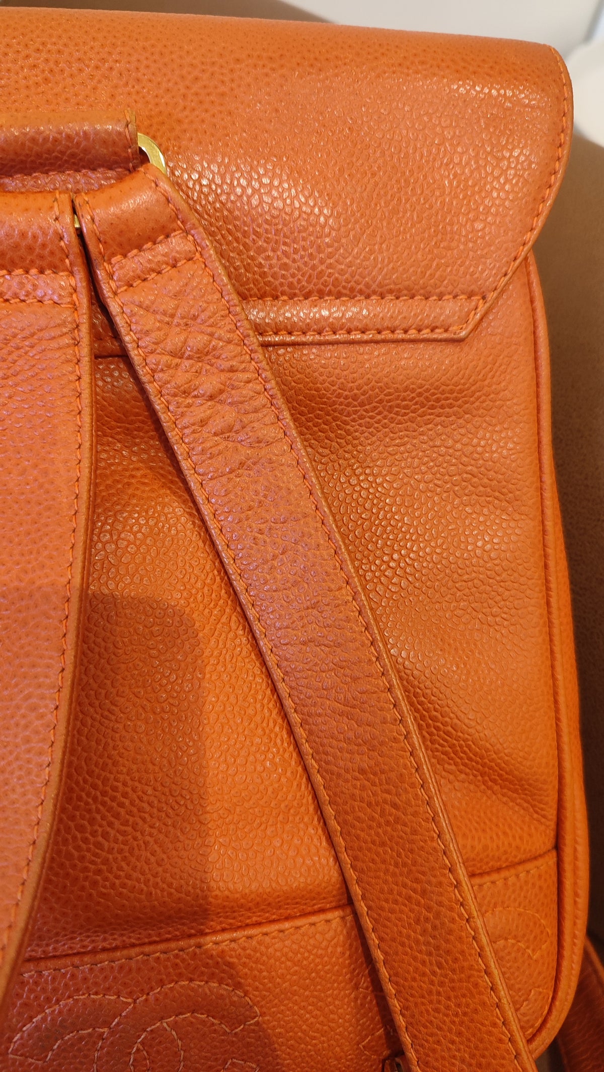 Chanel Vintage CC Backpack Caviar Orange Series 4
