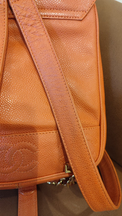Chanel Vintage CC Backpack Caviar Orange Series 4
