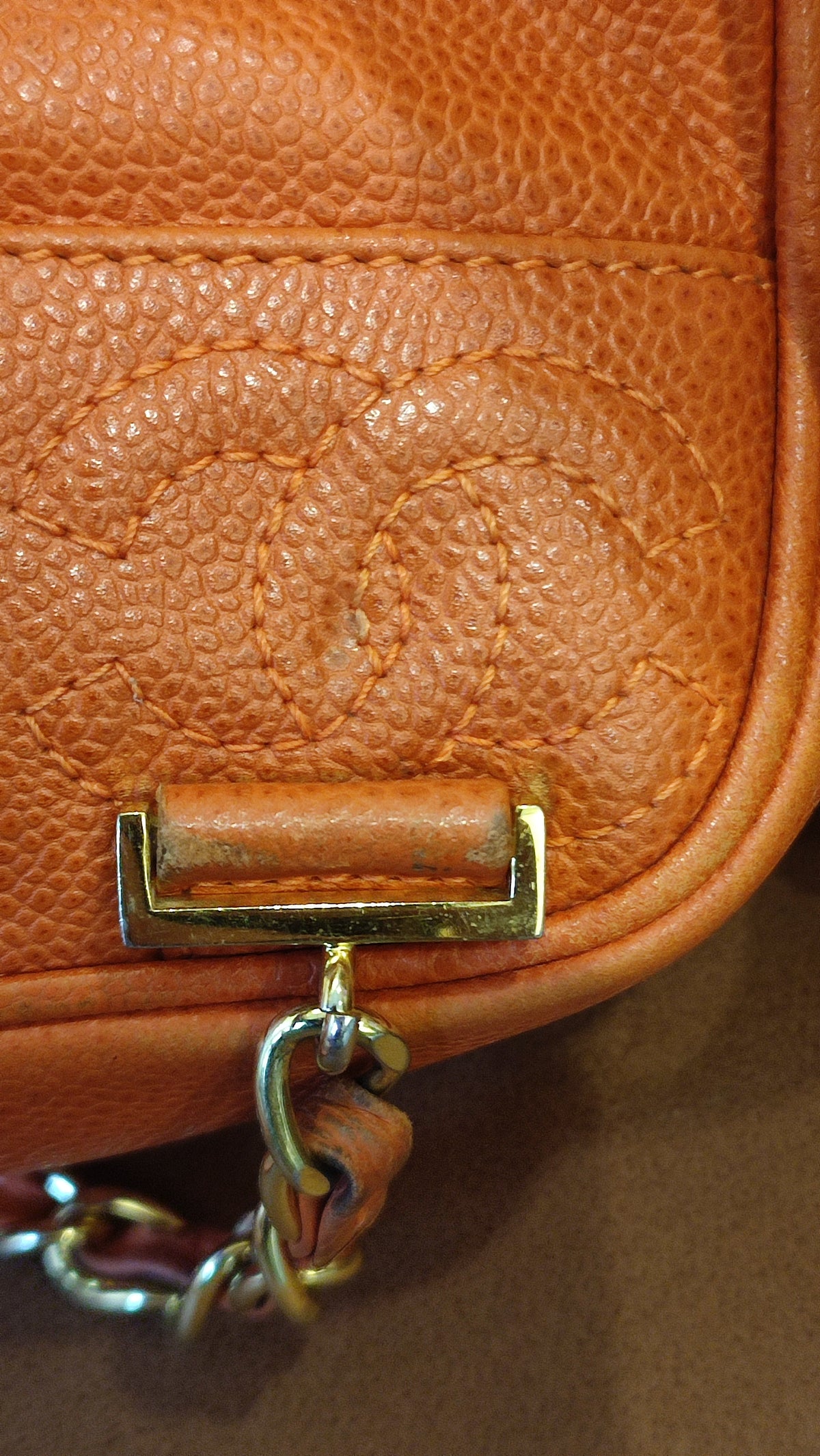Chanel Vintage CC Backpack Caviar Orange Series 4