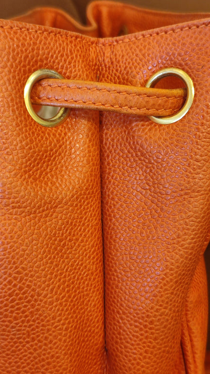 Chanel Vintage CC Backpack Caviar Orange Series 4