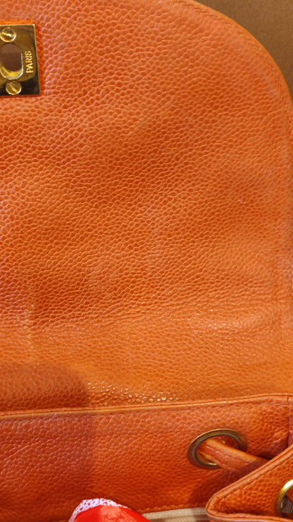 Chanel Vintage CC Backpack Caviar Orange Series 4