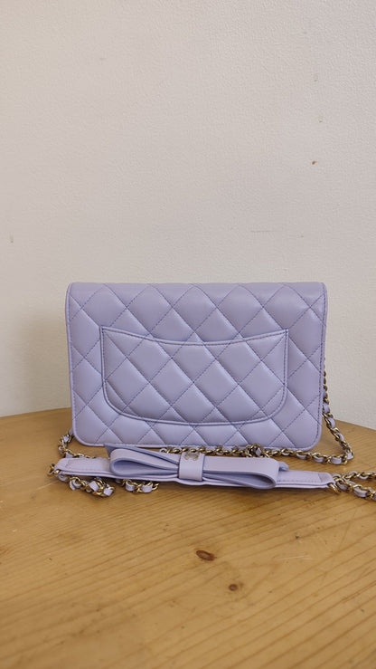 Chanel CC Wallet on Chain Lambskin Ribbon Strap Lavender Microchipped