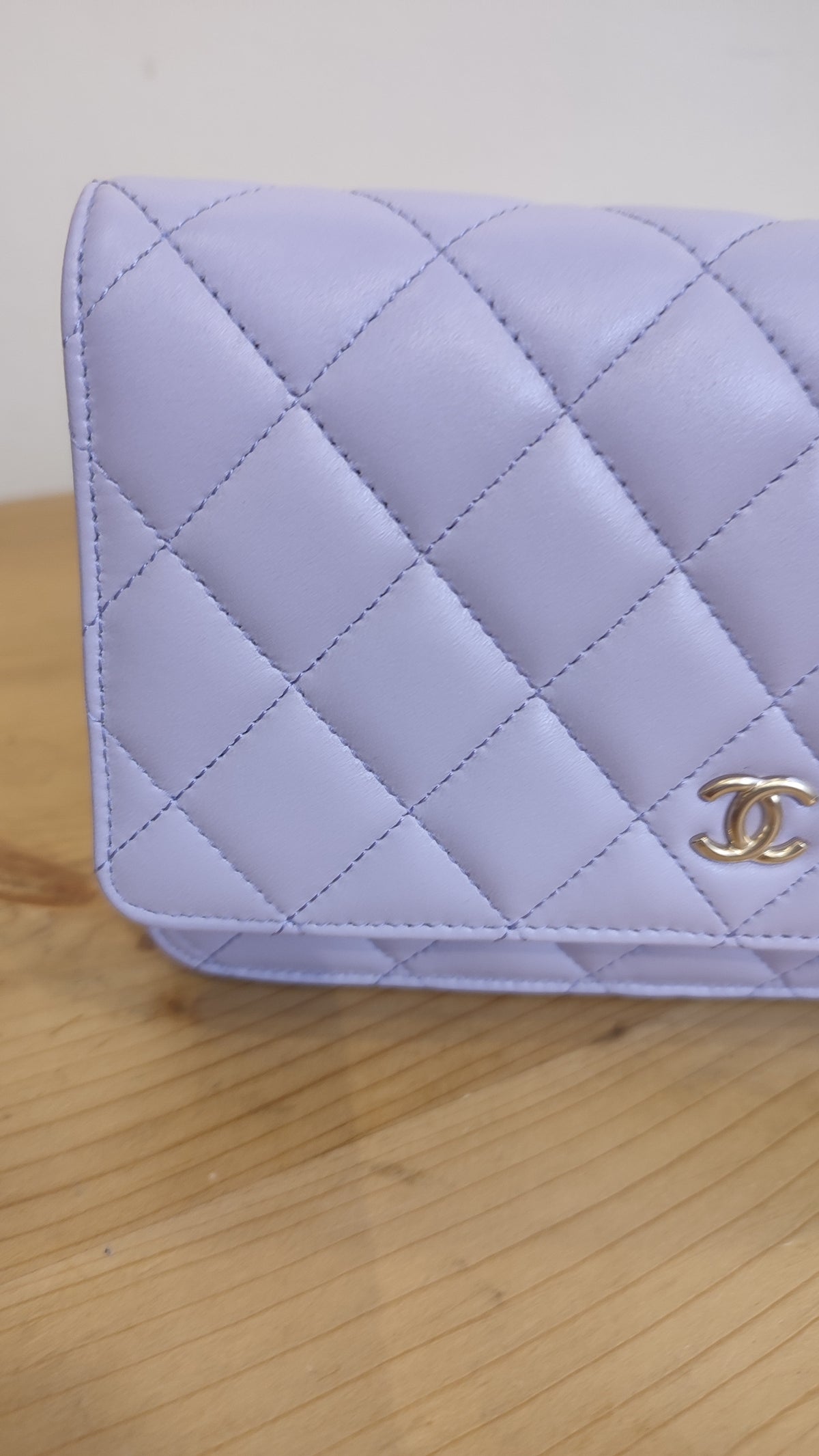 Chanel CC Wallet on Chain Lambskin Ribbon Strap Lavender Microchipped