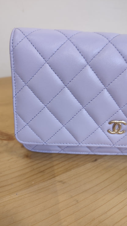 Chanel CC Wallet on Chain Lambskin Ribbon Strap Lavender Microchipped