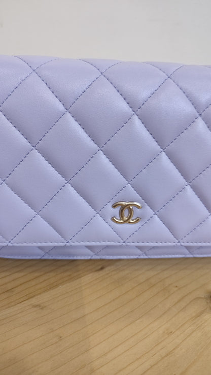 Chanel CC Wallet on Chain Lambskin Ribbon Strap Lavender Microchipped