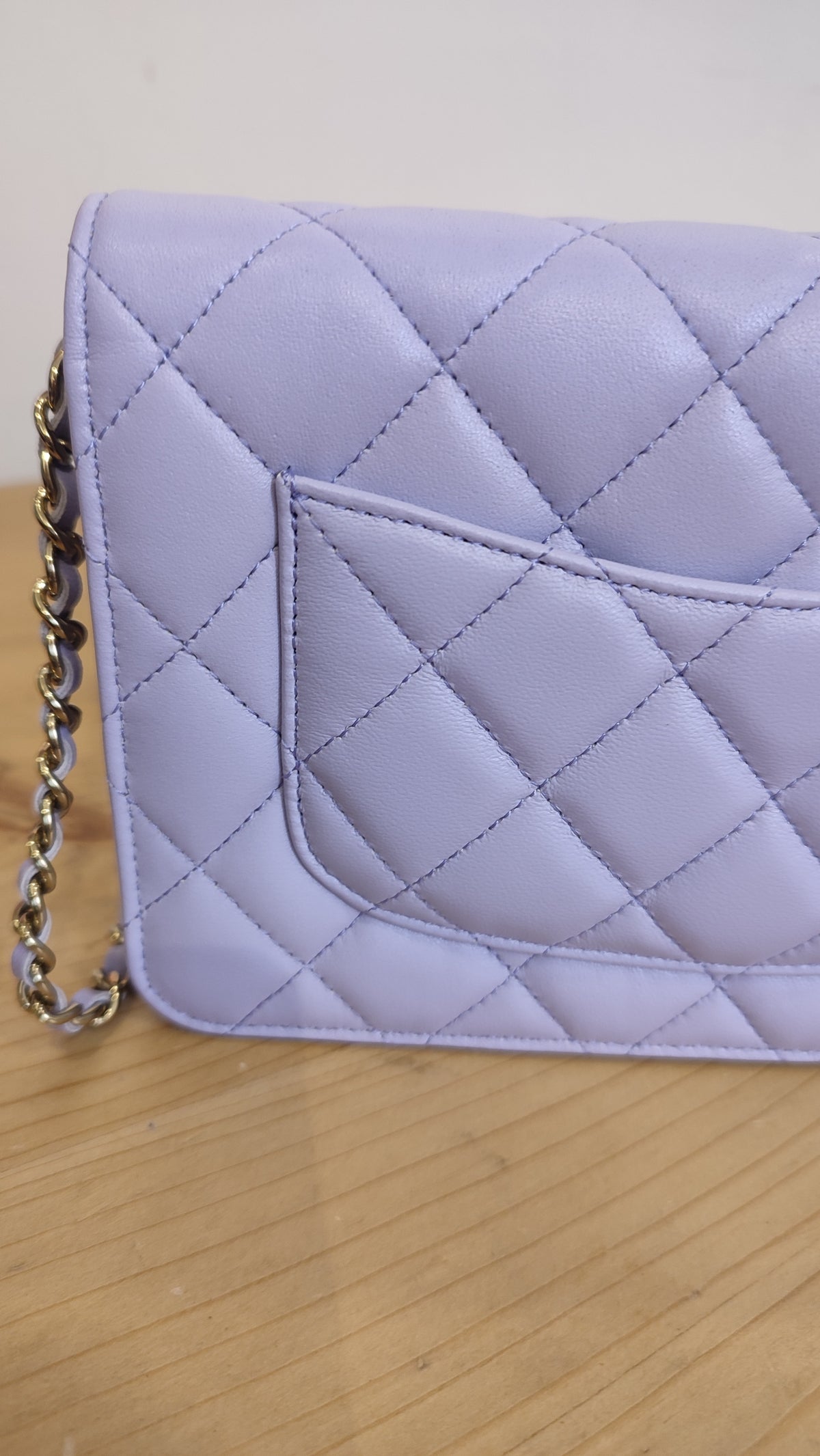Chanel CC Wallet on Chain Lambskin Ribbon Strap Lavender Microchipped