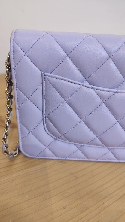 Chanel CC Wallet on Chain Lambskin Ribbon Strap Lavender Microchipped