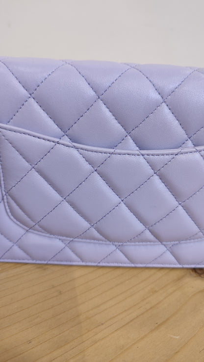 Chanel CC Wallet on Chain Lambskin Ribbon Strap Lavender Microchipped