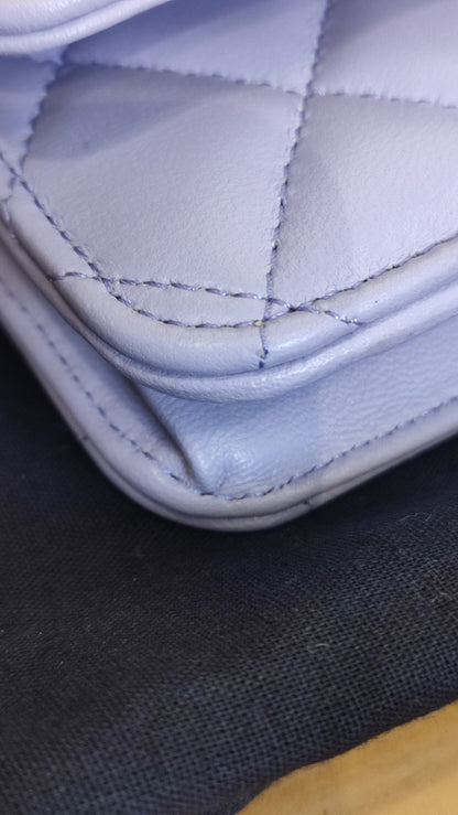 Chanel CC Wallet on Chain Lambskin Ribbon Strap Lavender Microchipped