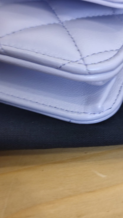 Chanel CC Wallet on Chain Lambskin Ribbon Strap Lavender Microchipped