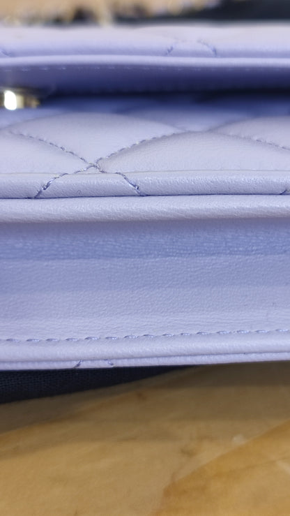 Chanel CC Wallet on Chain Lambskin Ribbon Strap Lavender Microchipped