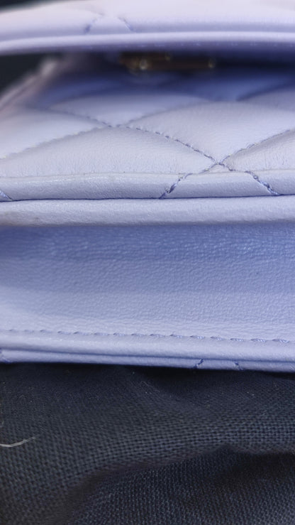 Chanel CC Wallet on Chain Lambskin Ribbon Strap Lavender Microchipped