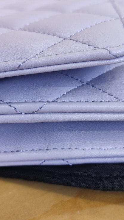 Chanel CC Wallet on Chain Lambskin Ribbon Strap Lavender Microchipped