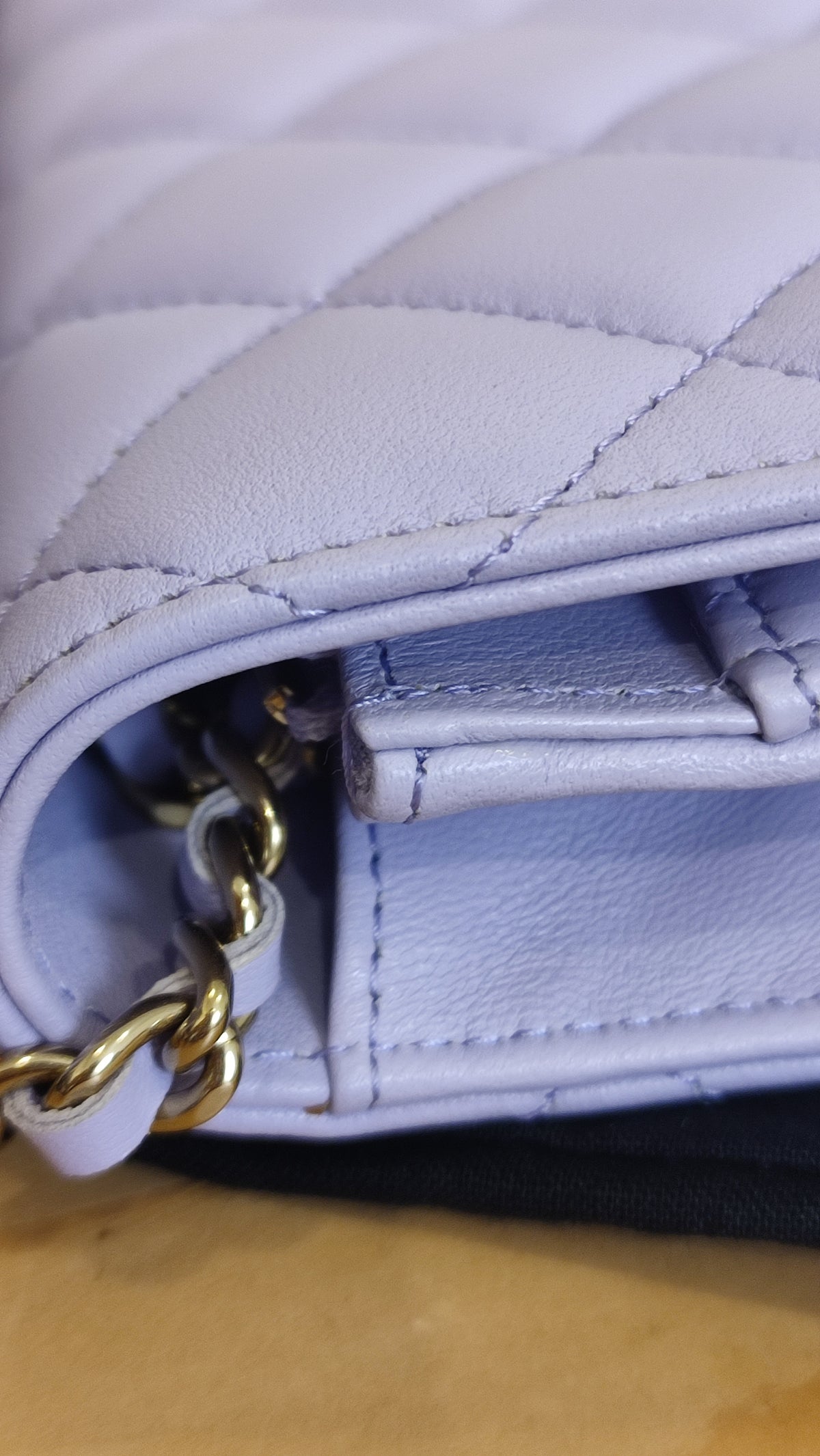 Chanel CC Wallet on Chain Lambskin Ribbon Strap Lavender Microchipped