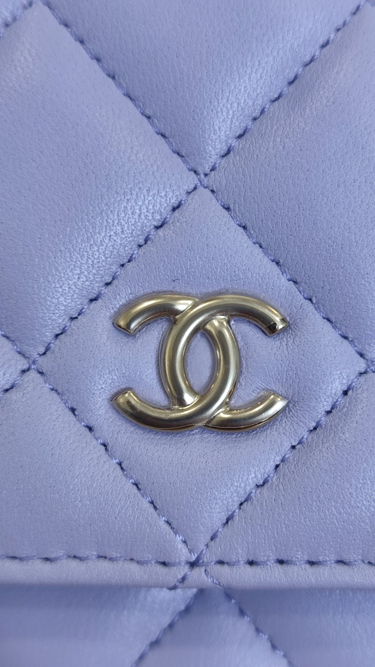 Chanel CC Wallet on Chain Lambskin Ribbon Strap Lavender Microchipped