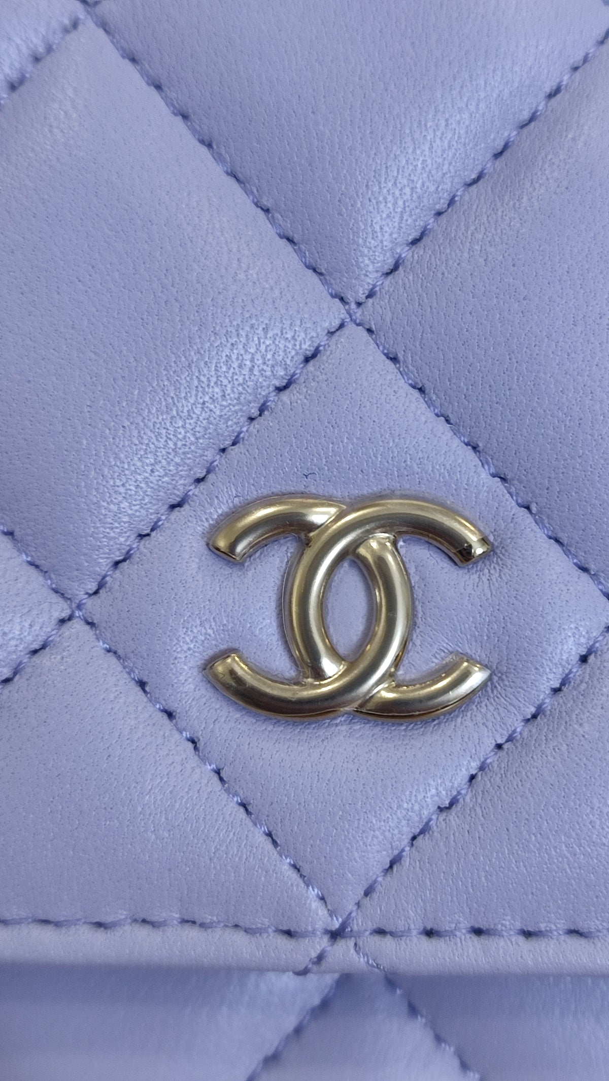 Chanel CC Wallet on Chain Lambskin Ribbon Strap Lavender Microchipped
