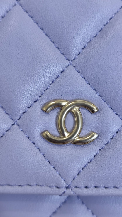 Chanel CC Wallet on Chain Lambskin Ribbon Strap Lavender Microchipped