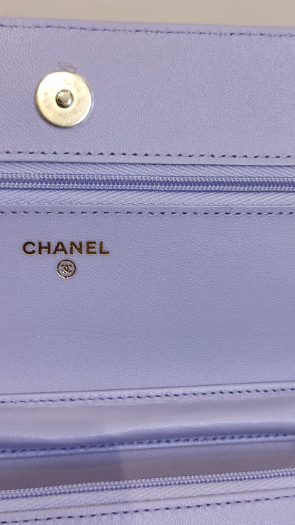 Chanel CC Wallet on Chain Lambskin Ribbon Strap Lavender Microchipped