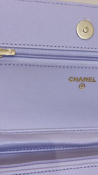 Chanel CC Wallet on Chain Lambskin Ribbon Strap Lavender Microchipped
