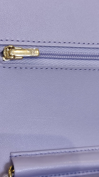 Chanel CC Wallet on Chain Lambskin Ribbon Strap Lavender Microchipped